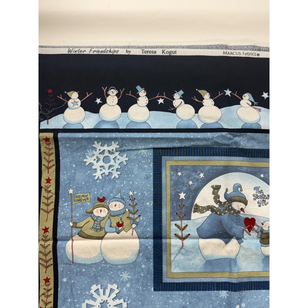 Vintage Fabric Panel Winter Friendships Snowmen by Teresa Kogut Marcus Fabrics
